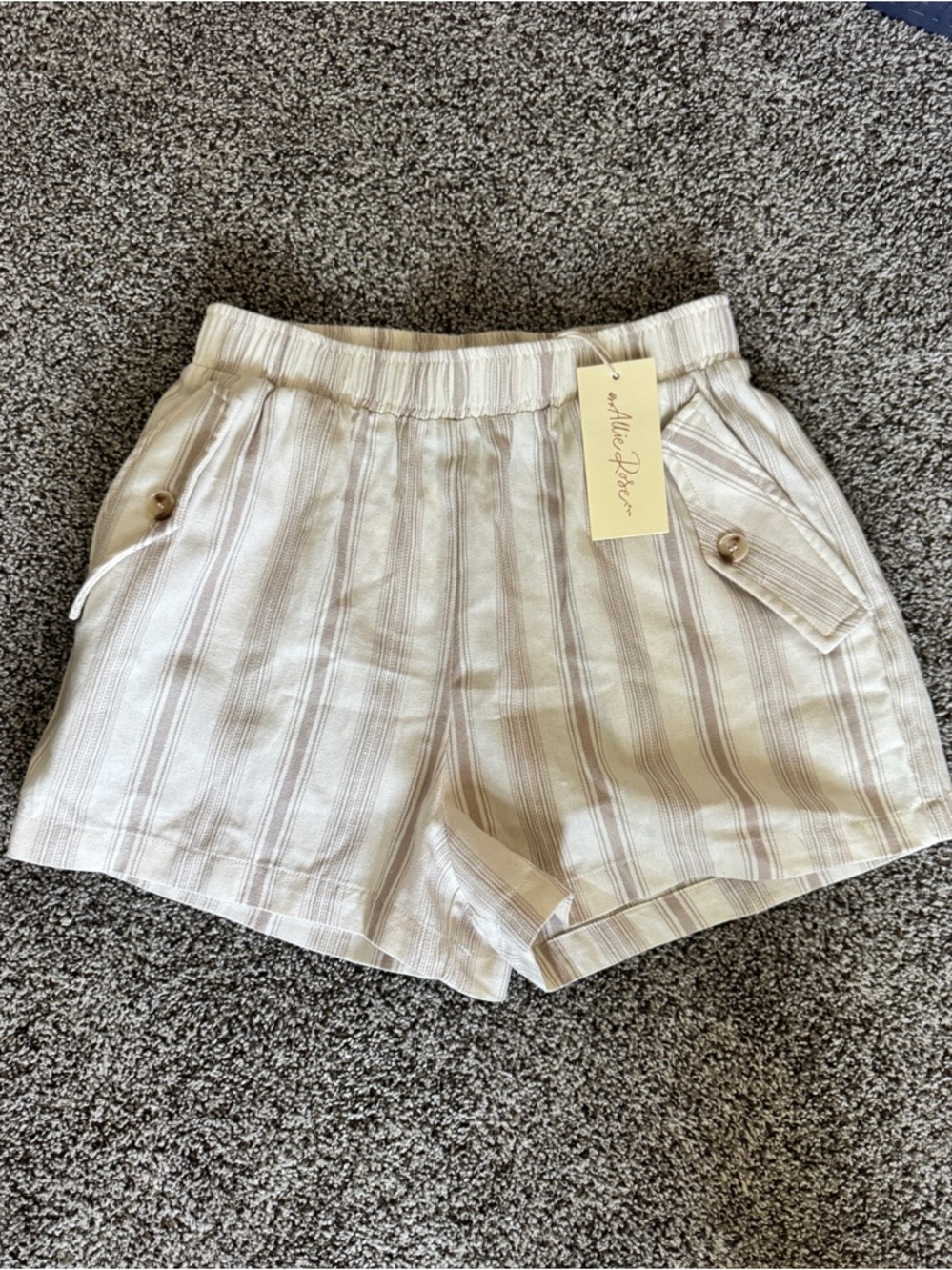 NWT Allie Rose Cream and Taupe Striped Linen Shorts- S
